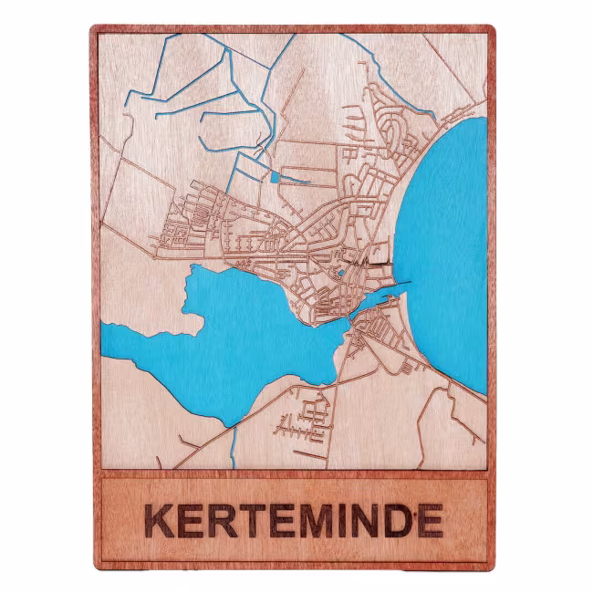 3D Bykort i træ Kerteminde,Træ bykort plakat 30*40 RZ-311
