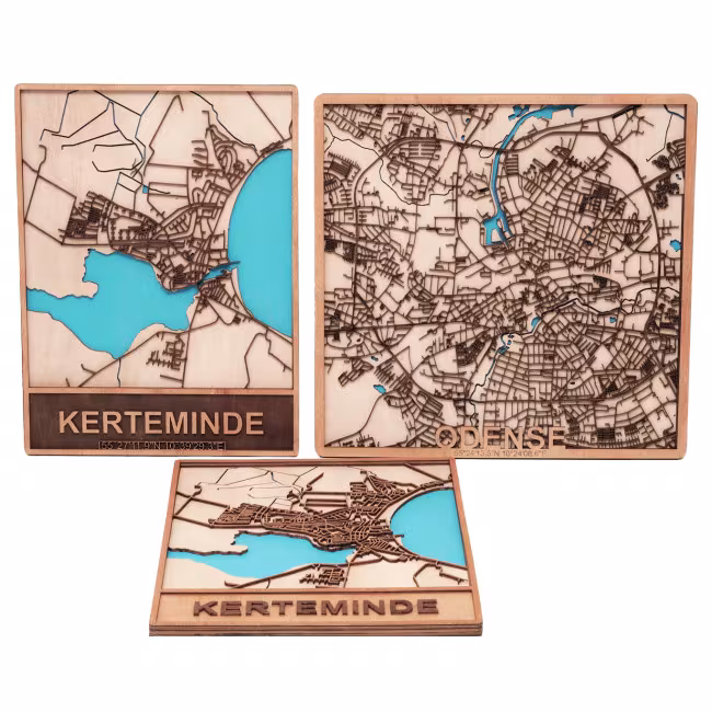 3D Bykort i træ Kerteminde,Træ bykort plakat 30*40 RZ-311
