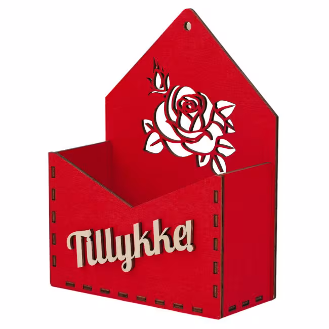 Gave Blomsterkurv, Gavekurv uden indhold, Blomsterkurv i træ Kuvert med tillykke RZ-139