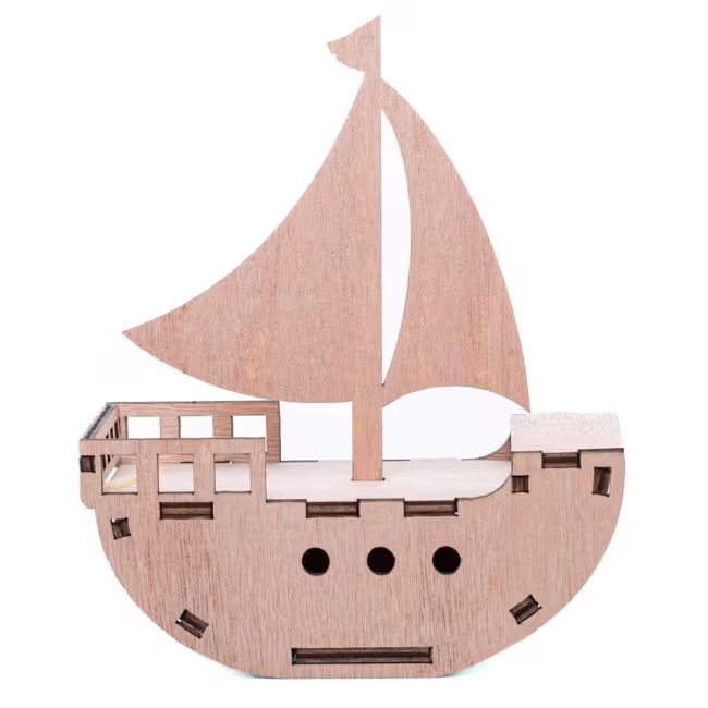 Holzboot mit Gravur, Holzdekoration, Holzkunst, Holzschiff RZ-125