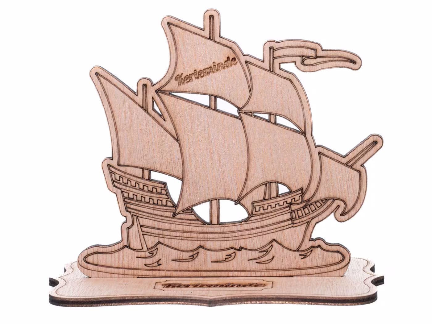 Træskib, Træbåd med gravering, Træ dekoration, Trækunst RZ-124
