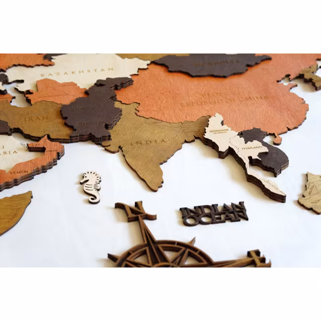 World map in wood, 3D World map in wood, Wooden map on the wall RZ-256