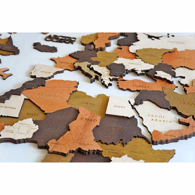 World map in wood, 3D World map in wood, Wooden map on the wall RZ-256