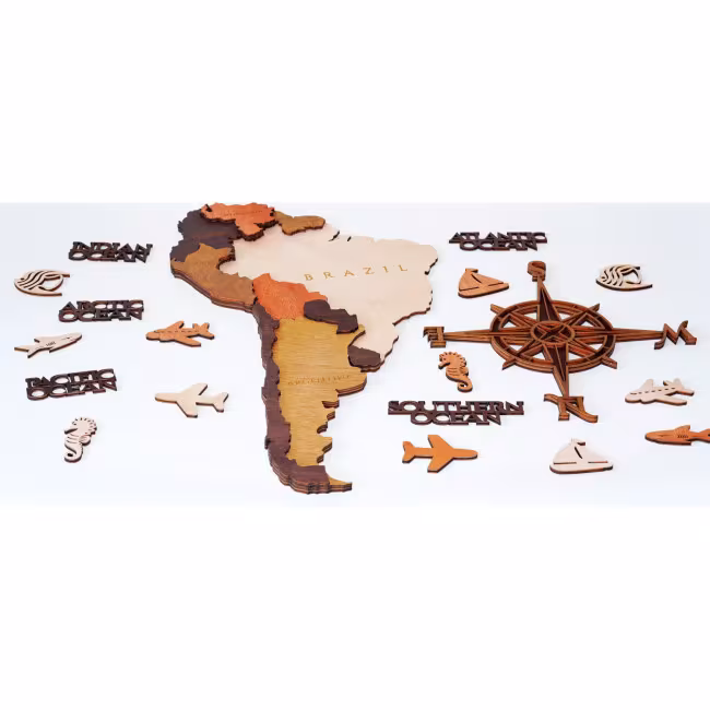 World map in wood, 3D World map in wood, Wooden map on the wall RZ-256