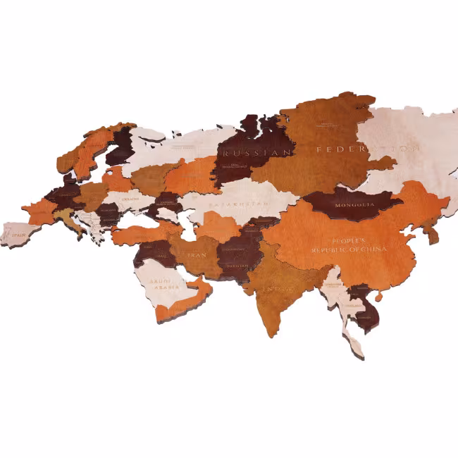 World map in wood, 3D World map in wood, Wooden map on the wall RZ-256