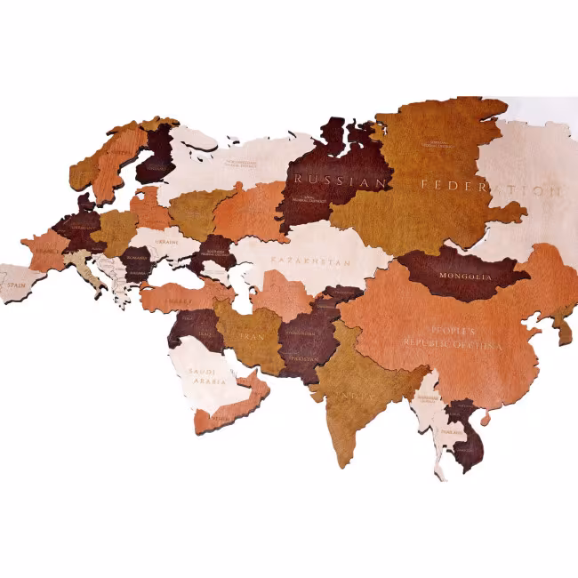 World map in wood, 3D World map in wood, Wooden map on the wall RZ-256