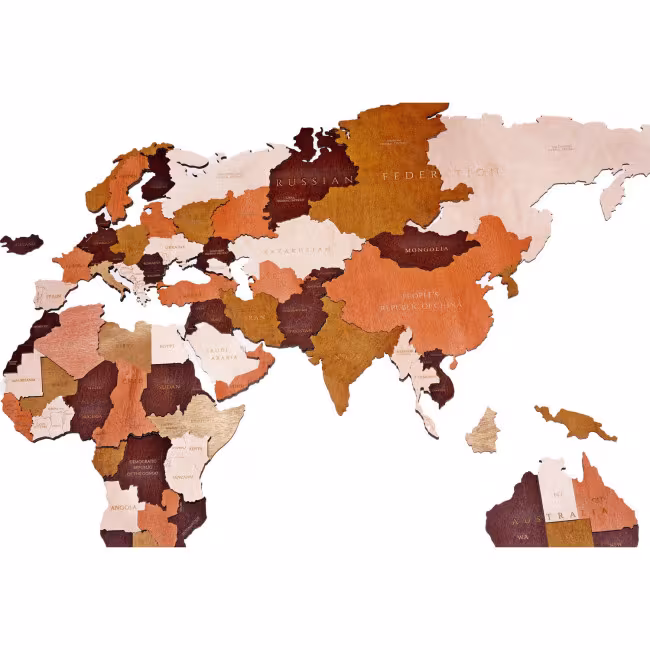 World map in wood, 3D World map in wood, Wooden map on the wall RZ-256