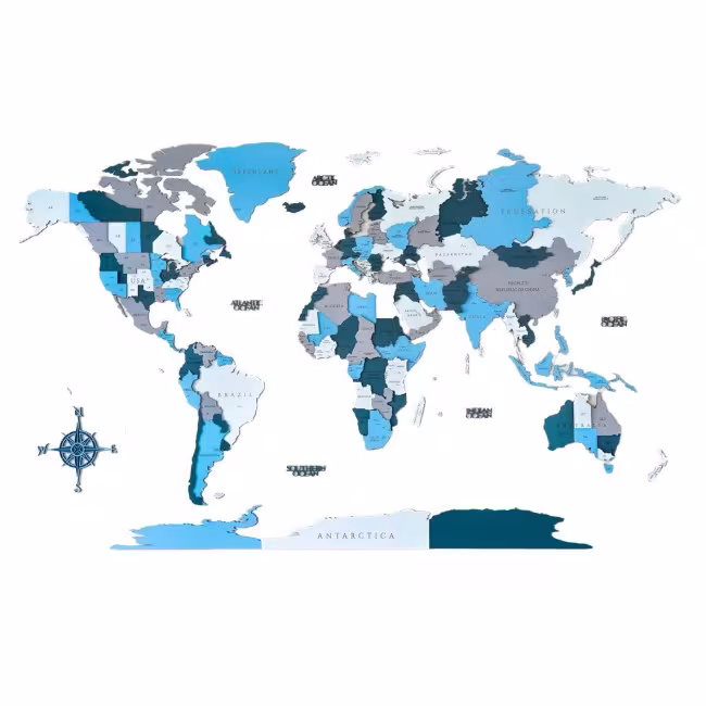 World map in wood, World map in wood, 1 layer, 4 colors, light RZ-259