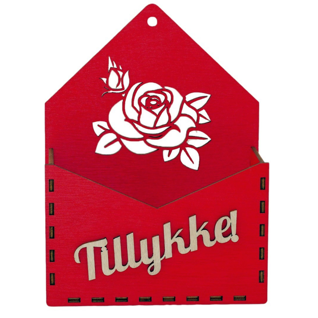Gave Blomsterkurv, Gavekurv uden indhold, Blomsterkurv i træ Kuvert med tillykke