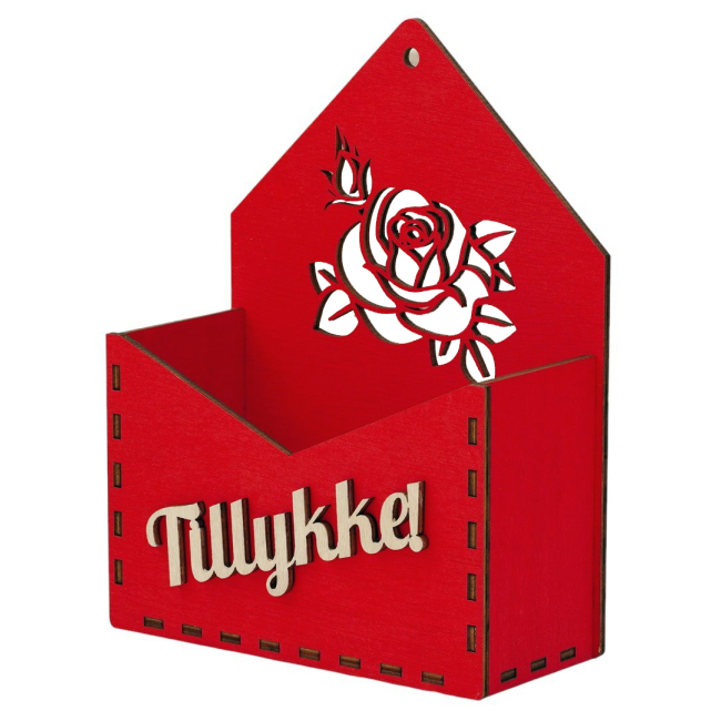 Gave Blomsterkurv, Gavekurv uden indhold, Blomsterkurv i træ Kuvert med tillykke