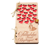 Lykønskningskort Tillykke med brylluppet, Pengekort i træ