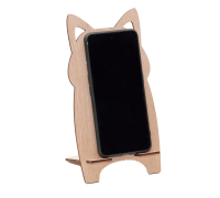 Phone holder in the shape of a wooden cat