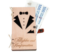 Lykønskningskort, Pengekort i træ, Tillykke med Konfirmationen Lykønskningskort, Pengekort i træ, Tillykke med Konfirmationen
