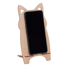 Phone holder in the shape of a wooden cat